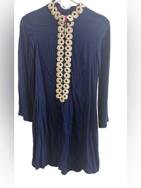 Lilly Pulitzer Navy Dress with Gold Circular Trim